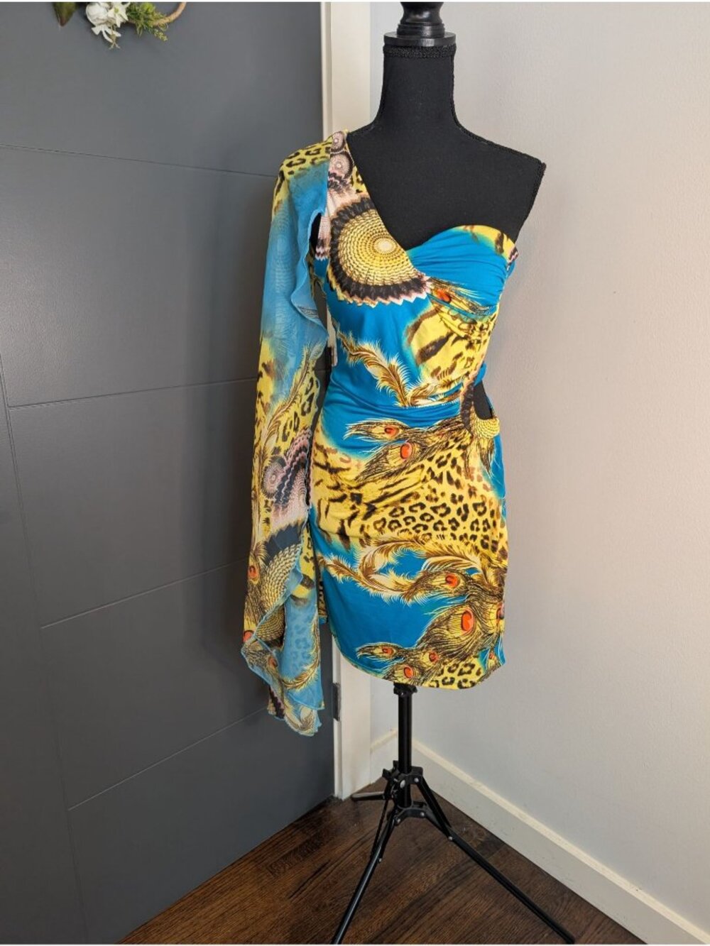 Lucas & Emma Fashion One-Shoulder Multicolor Animal Print Mini Dress Size M